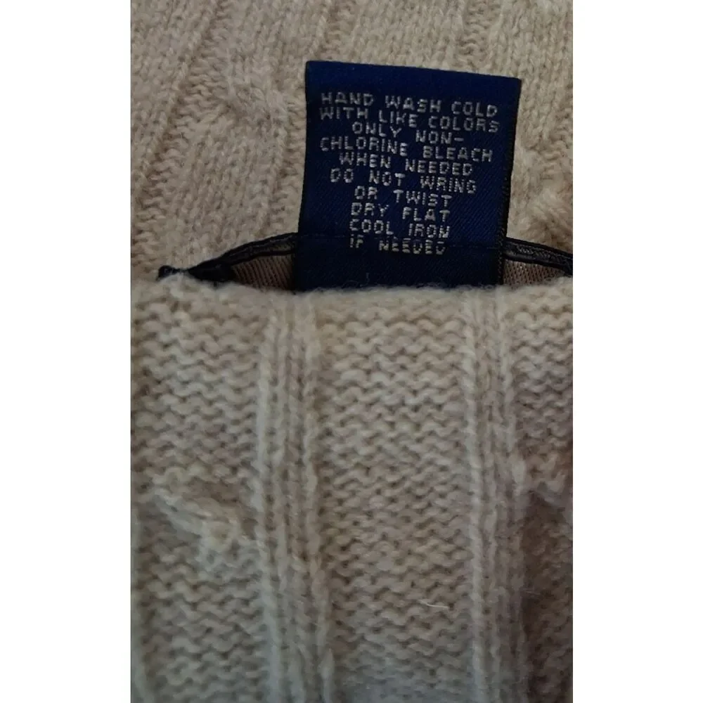 Davis & Squire Mens xxl sweater cable knit 100% lambswool beige Pullover
